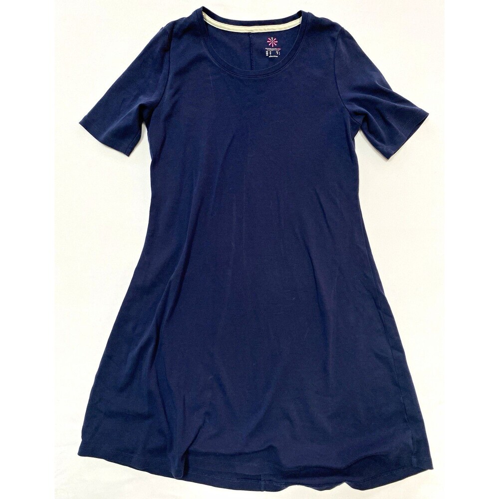 Isaac Mizrahi Live! Womens M Navy Knit T-Shirt Dress Scoop Neck Knee 100% Cotton